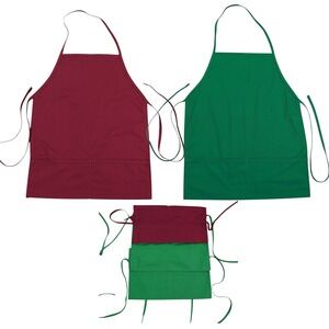 VTG Set of 3 Fame 3 Pocket Bib Apron Burgundy Green Made In USA